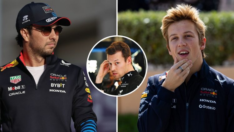 Red Bull Racing 2024 driver Sergio Perez walks through the paddock at the Qatar Grand Prix and 2025 driver Liam Lawson arrives for F1 testing in Ba...