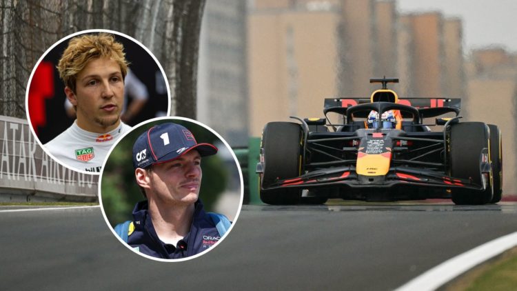 Red Bull Racing's Dutch driver Max Verstappen drives during the Formula One Chinese Grand Prix at the Shanghai International Circuit. Inset, Liam L...