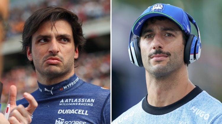 Split image as Carlos Sainz Jr. of Spain drives the (55) Atlassian Williams Racing FW47 Mercedes during the Formula 1 Heineken Chinese Grand Prix 2...