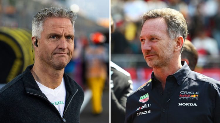 Split image of Ralf Schumacher on the grid during the Sprint/qualifying ahead of the F1 Grand Prix of Qatar, and Christian Horner, Team Principal o...