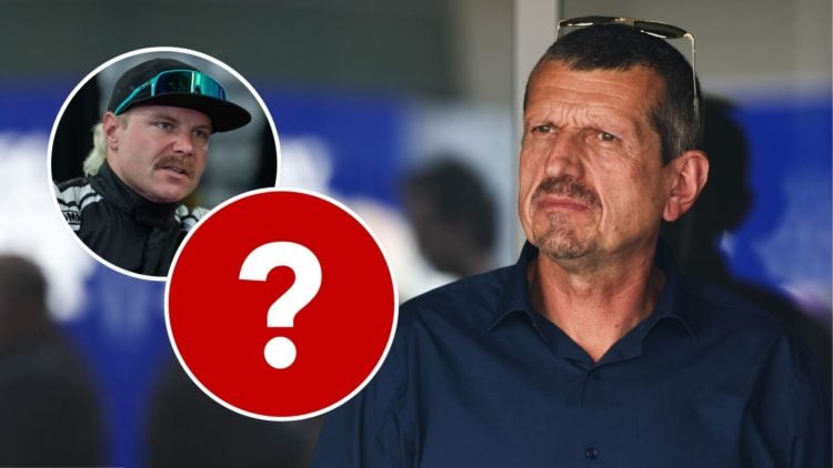 Guenther Steiner before third practice ahead of the Formula 1 Abu Dhabi Grand Prix at Yas Marina Circuit. Inset, Valtteri Bottas and a question mark.