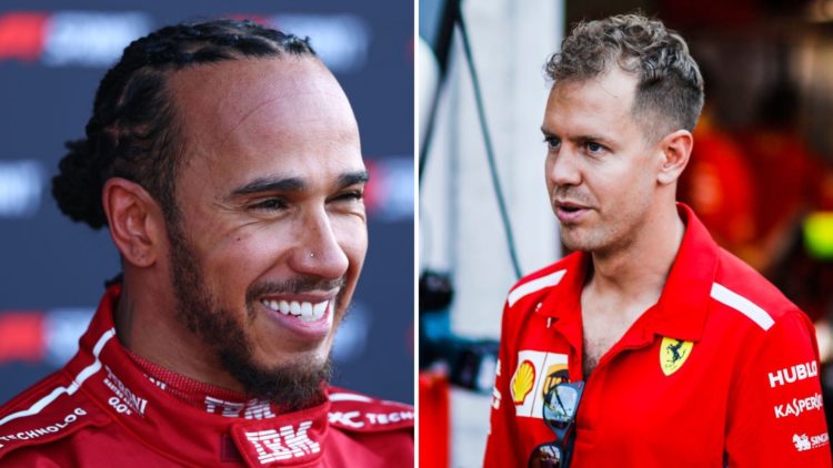 Split image of Lewis Hamilton (L) after qualifying at the Chinese Grand Prix and Sebastian Vettel (R)