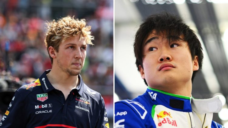 Split image of Liam Lawson (L) at the Chinese Grand Prix and Yuki Tsunoda (R)
