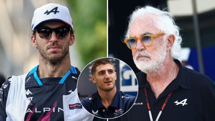 Split image of Pierre Gasly (L) and Flavio Briatore (R), inset of Jack Doohan