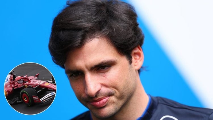 Carlos Sainz during the Australian Grand Prix, inset of Charles Leclerc in the Australian Grand Prix
