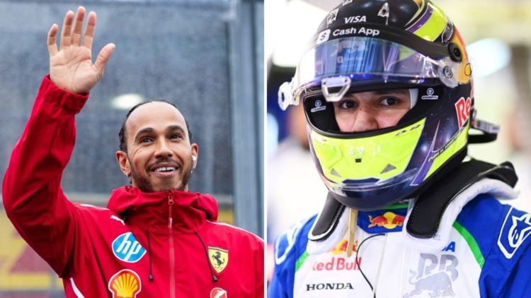 Split image of Lewis Hamilton (L) at the Australian Grand Prix and Isack Hadjar (R) in pre-season testing