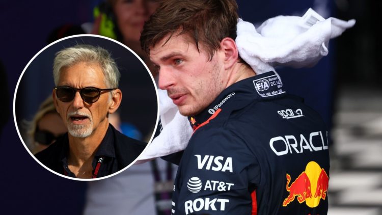 Image of Red Bull Racing driver Max Verstappen (R) after the Australian Grand Prix. Inset, Damon Hill.
