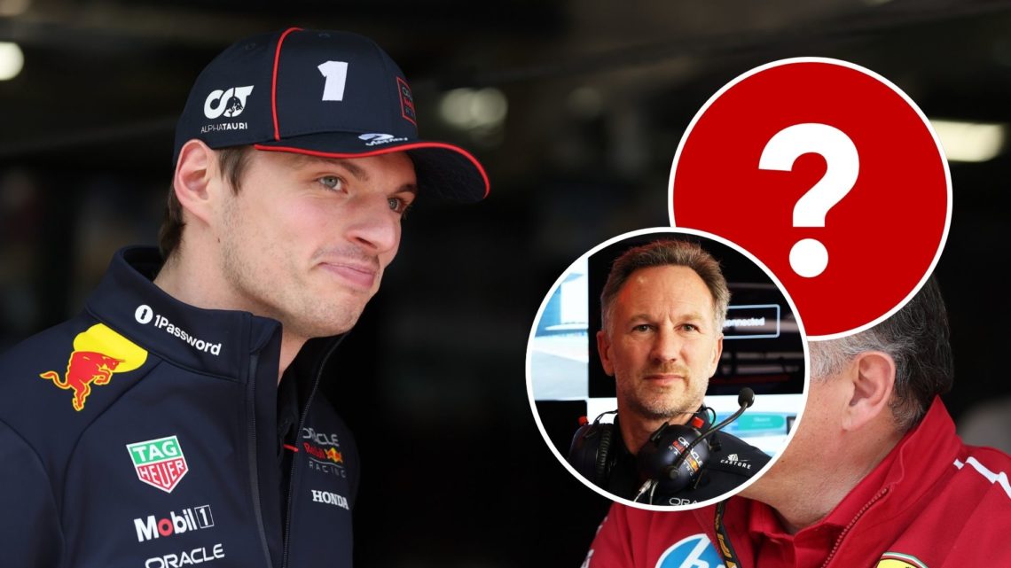 Max Verstappen of the Netherlands and Oracle Red Bull Racing and Frederic Vasseur, Team Principal of Scuderia Ferrari talk ahead of the tribute to ...