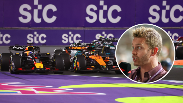 Max Verstappen battles for the lead of the Saudi Arabian GP with Oscar Piastri. Inset: Alex Brundle. Credit: Alex Pantling/Getty Images/Qian Jun/MB...