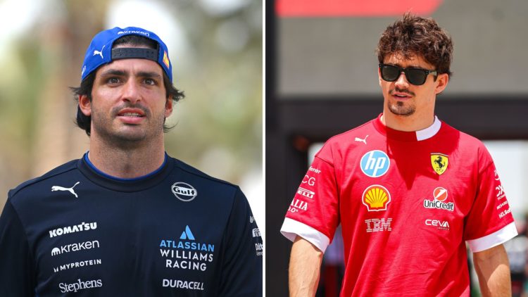 Split image of Williams driver Carlos Sainz and Ferrari's Charles Leclerc in the Bahrain Grand Prix paddock.
