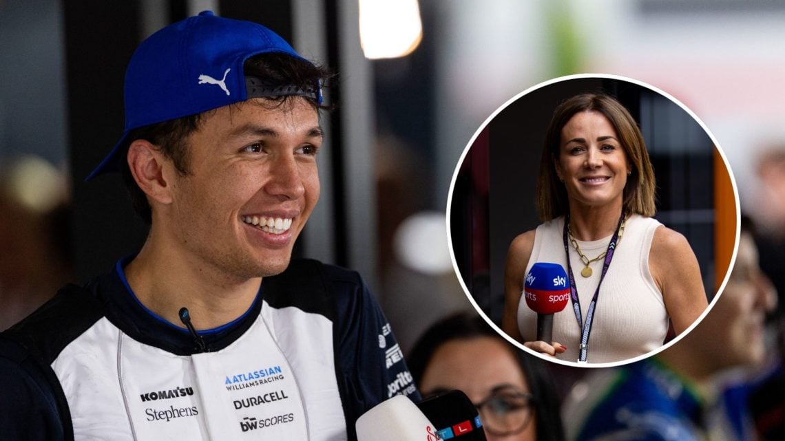 Alexander Albon of Thailand and Williams speaks in the media pen during the F1 Grand Prix of China. Inset, Natalie Pinkham.