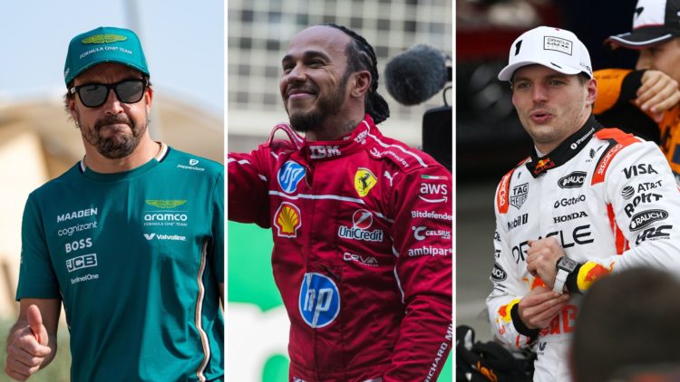 Three-way split of Fernando Alonso, Lewis Hamilton and Max Verstappen.