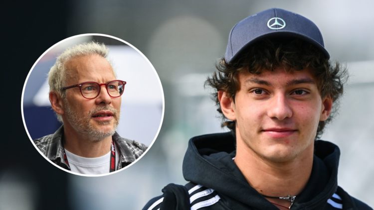 Mercedes driver Andrea Kimi Antonelli arrives at the 2025 F1 Japanese Grand Prix. Inset, 1997 F1 champion Jacques Villeneuve in the 2025 Australian...