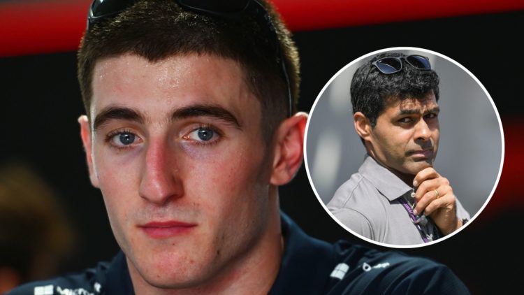 Image of Alpine driver Jack Doohan (L) at the Australian Grand Prix. Inset of Karun Chandhok (R).