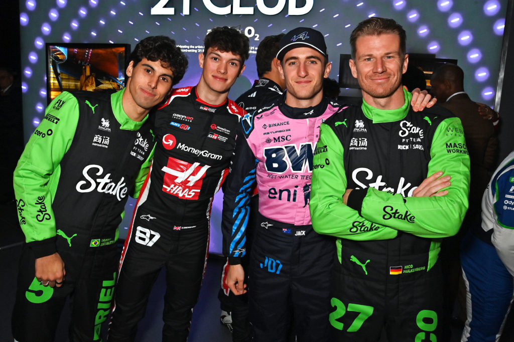 F1 drivers Gabriel Bortoleto, Oliver Bearman, Jack Doohan and Nico Hulkenberg pictured backstage at F1 75 Live