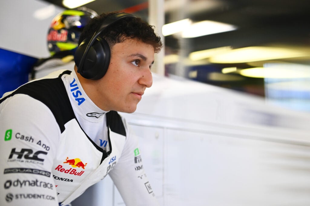Racing Bulls driver Isack Hadjar in the garage before his F1 debut at the 2025 Australian Grand Prix