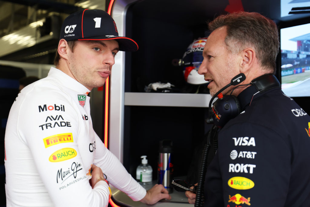 Max Verstappen talking to Christian Horner