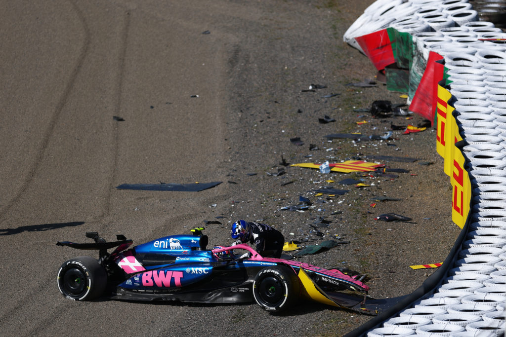 Alpine driver Jack Doohan crashes during practice at the 2025 F1 Japanese Grand Prix