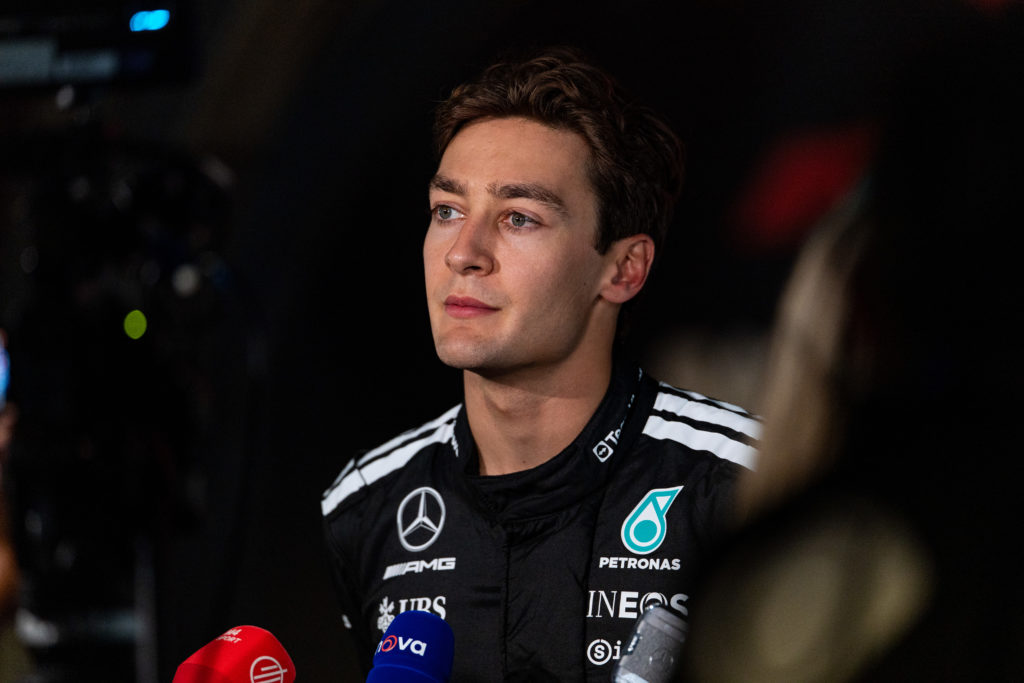 Mercedes driver George Russell speaks to the media after qualifying for the 2025 F1 Saudi Arabian Grand Prix