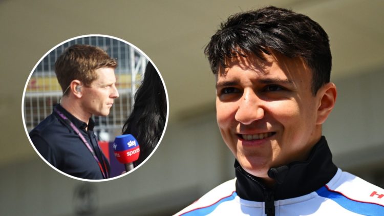 Racing Bulls driver Isack Hadjar walks through the 2025 F1 Japanese Grand Prix paddock. Inset, Sky Sports pundit Anthony Davidson at the 2024 F1 Un...
