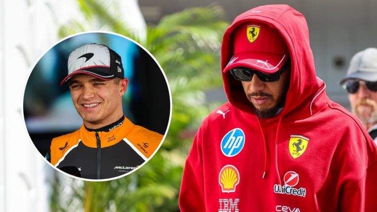 Image of Lewis Hamilton with an inset of Lando Norris
