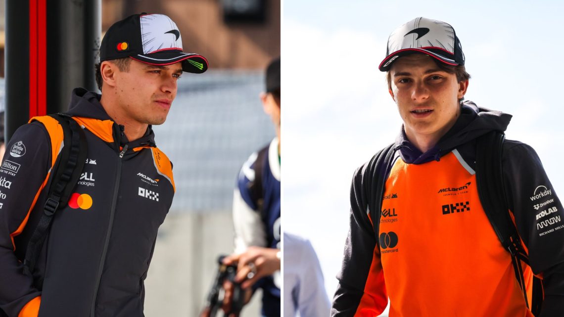 McLaren drivers Lando Norris and Oscar Piastri arrive in the 2025 F1 Japanese Grand Prix paddock at Suzuka.