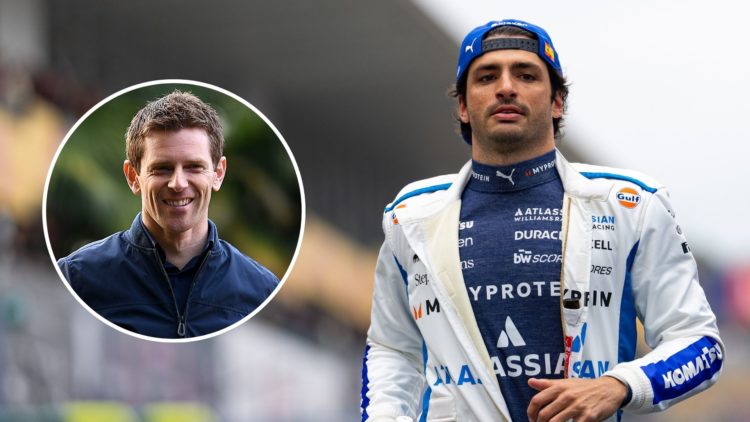 Carlos Sainz of Spain and Williams walks in pit lane during the F1 Grand Prix of Japan. Inset, Anthony Davidson
