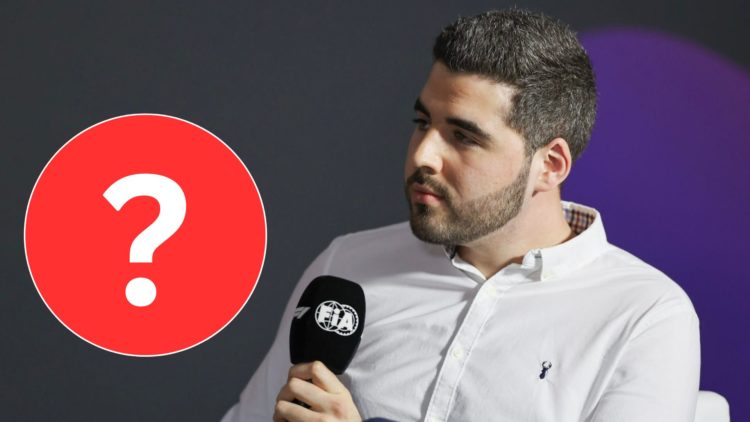 Harry Benjamin during the press conference at the 2024 Bahrain Grand Prix, inset of a question mark