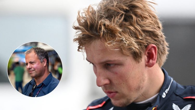 Liam Lawson at the 2025 Chinese Grand Prix, inset of Ted Kravitz