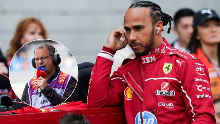 Lewis Hamilton at the 2025 Chinese Grand Prix, inset of Ted Kravitz