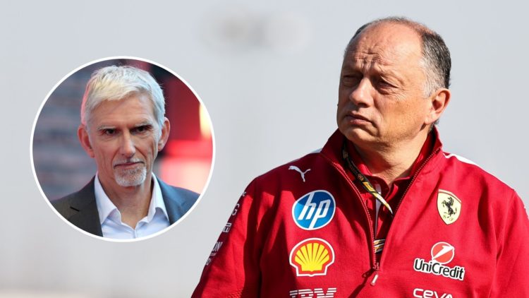 Frederic Vasseur of France and Scuderia Ferrari arrives at the track during the F1 Grand Prix of China. Inset, Damon Hill.