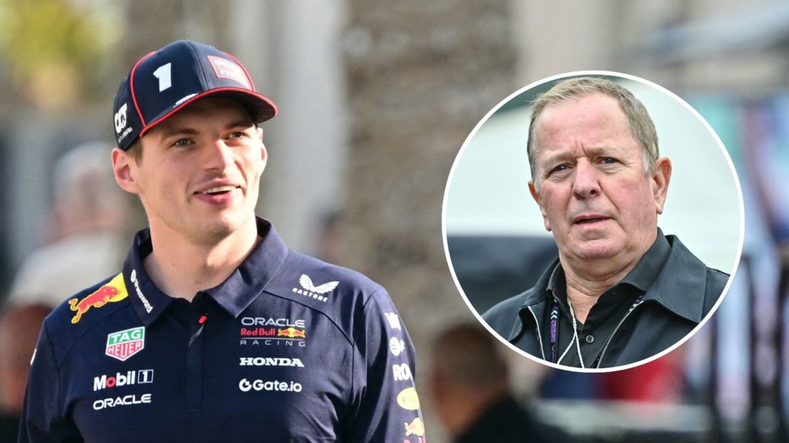 Red Bull driver Max Verstappen arrives in the Bahrain Grand Prix paddock. Inset, Sky Sports pundit Martin Brundle at the 2024 Belgian Grand Prix.