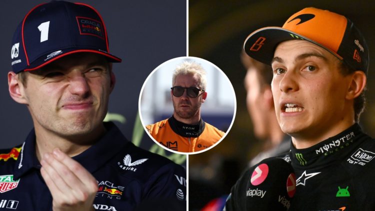 Red Bull and McLaren drivers Max Verstappen and Oscar Piastri react after qualifying for the 2025 F1 Saudi Arabian Grand Prix. Inset, McLaren Formu...