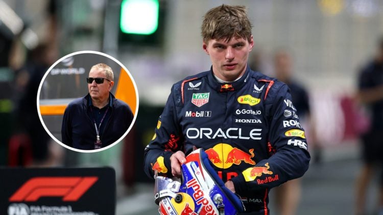 Max Verstappen (right) walking with his helmet off at the Saudi Arabian Grand Prix, inset, Martin Brundle wearing sunglasses