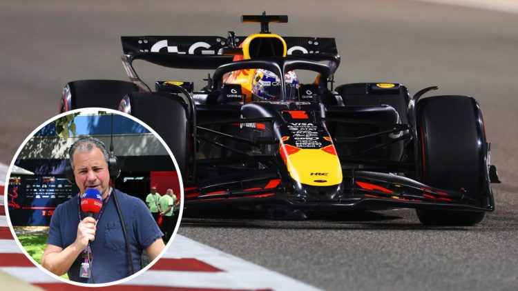 Red Bull driver Max Verstappen at the 2025 Bahrain Grand Prix, inset of Ted Kravitz