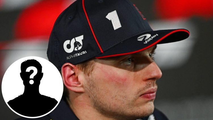 Max Verstappen pictured at the 2025 Bahrain Grand Prix, inset of a mystery person