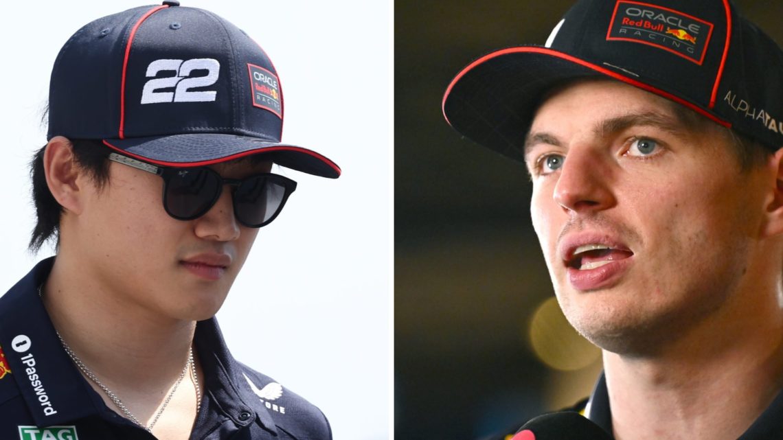Red Bull drivers Yuki Tsunoda and Max Verstappen in the 2025 F1 Saudi Arabian Grand Prix paddock