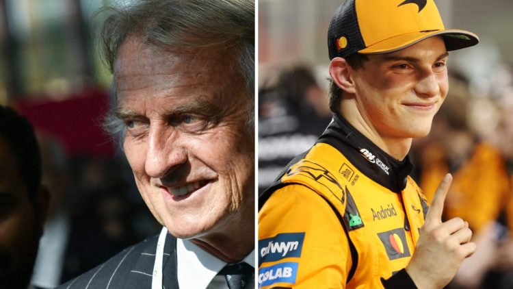 Luca di Montezemolo (left) and Oscar Piastri (right) celebrating winning the Bahrain Grand Prix