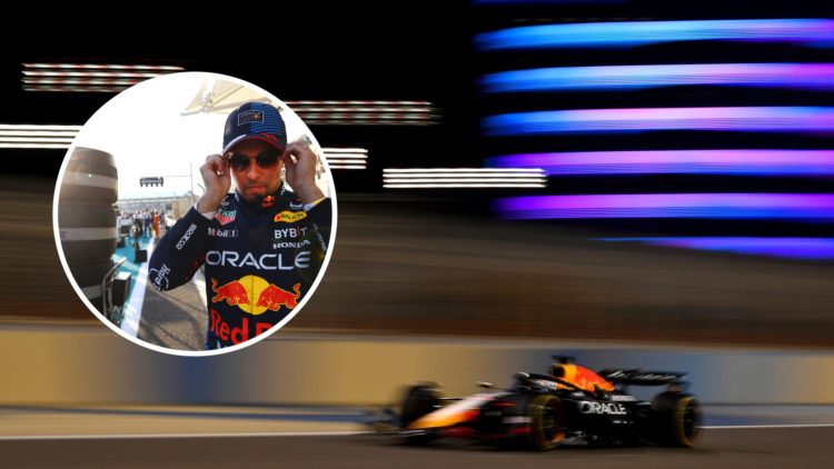 Red Bull driver Max Verstappen in action at the Bahrain Grand Prix. Inset, Sergio Perez ahead of the 2024 Abu Dhabi GP