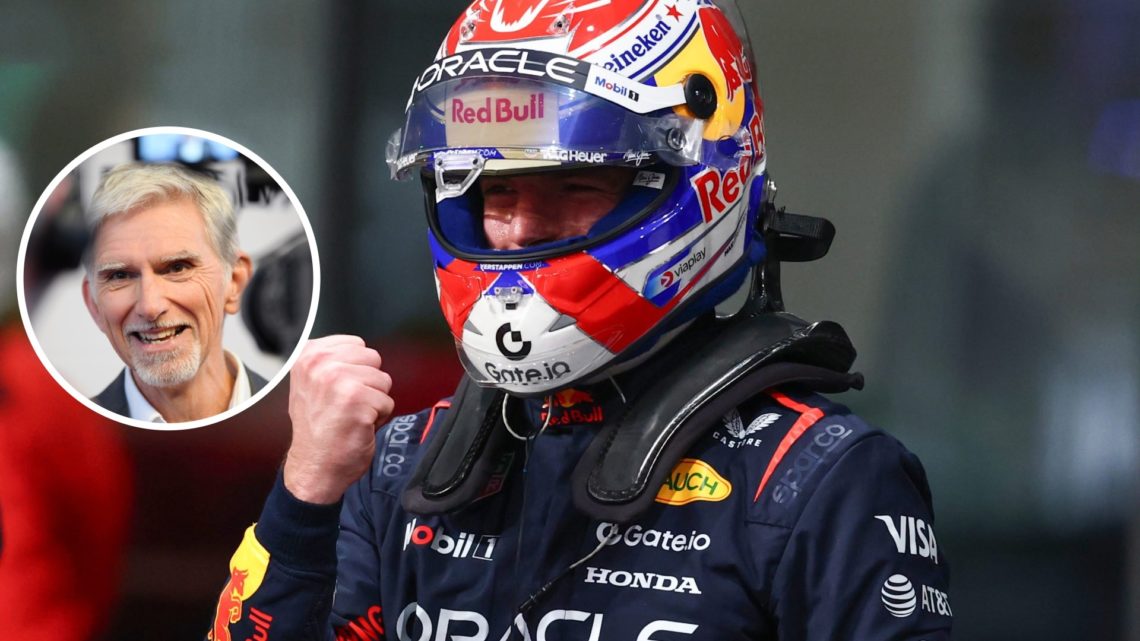 Max Verstappen celebrates pole position at the Saudi Arabian Grand Prix, inset, Damon Hill smiling