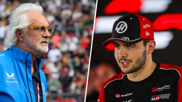 Split image of Alpine's Flavio Briatore on the Formula 1 grid and Haas driver Esteban Ocon in an interview at the Bahrain Grand Prix