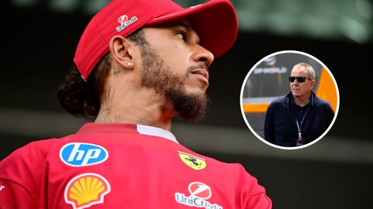 Lewis Hamilton (left) at the Saudi Arabian Grand Prix, inset Martin Brundle walking through an F1 paddock