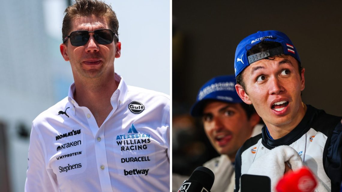 Split image of James Vowles (L) and Alex Albon (R) at the 2025 Saudi Arabian Grand Prix