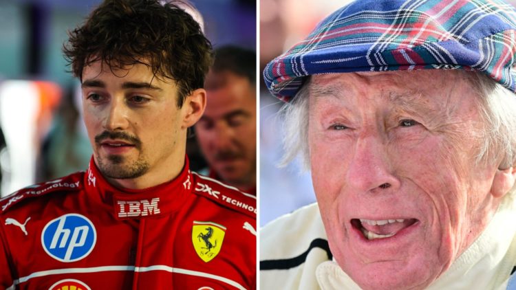 Split image of Ferrari driver Charles Leclerc (L) in Saudi Arabia and Jackie Stewart (R)