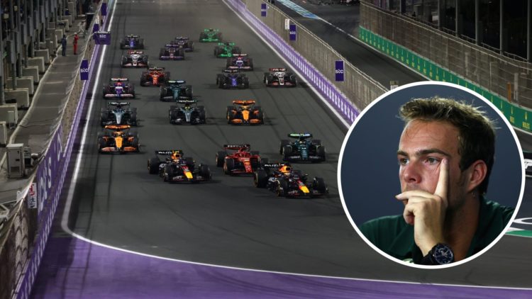 The start of the 2025 Saudi Arabian Grand Prix, inset Giedo van der Garde