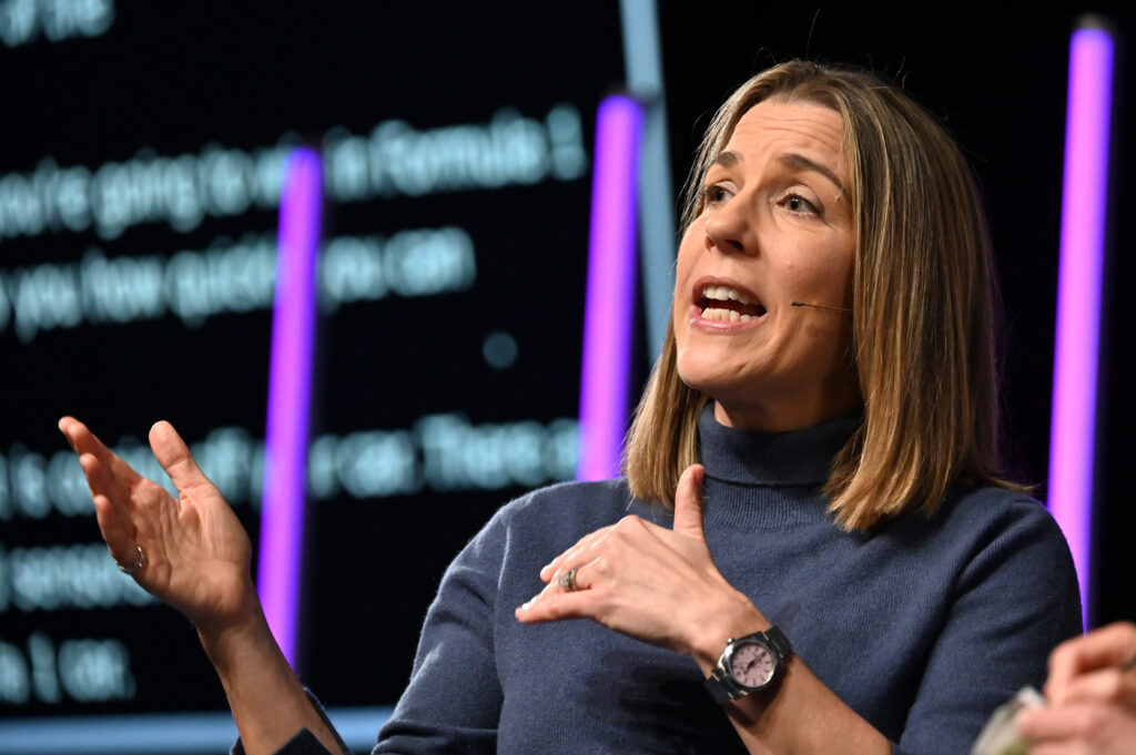 Former Williams F1 boss Claire Williams speaks at Tech Show at ExCel London on March 12, 2025