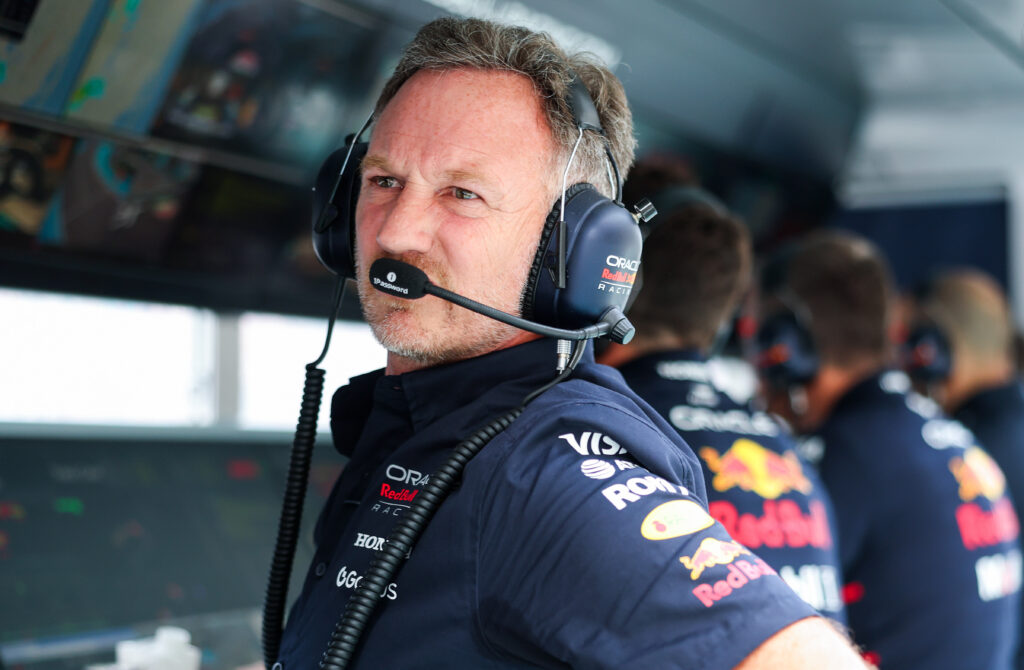 sacked Red Bull team principal Christian Horner on the pit wall during qualifying for the 2025 F1 Miami Grand Prix