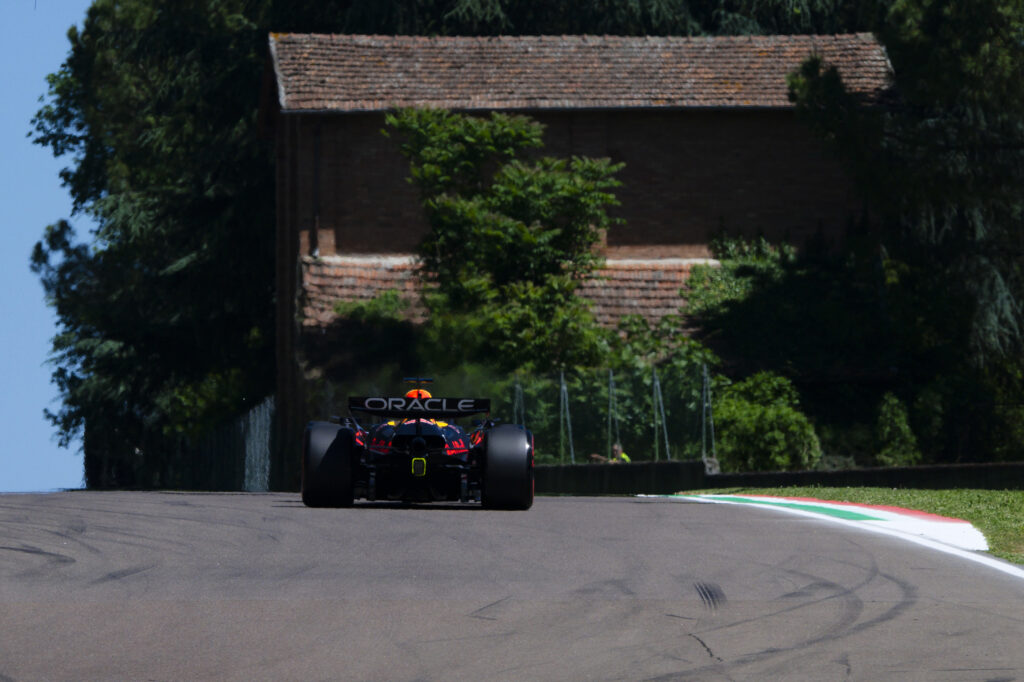 Red Bull driver Max Verstappen on track in FP2 for the 2025 F1 Emilia Romagna Grand Prix at Imola