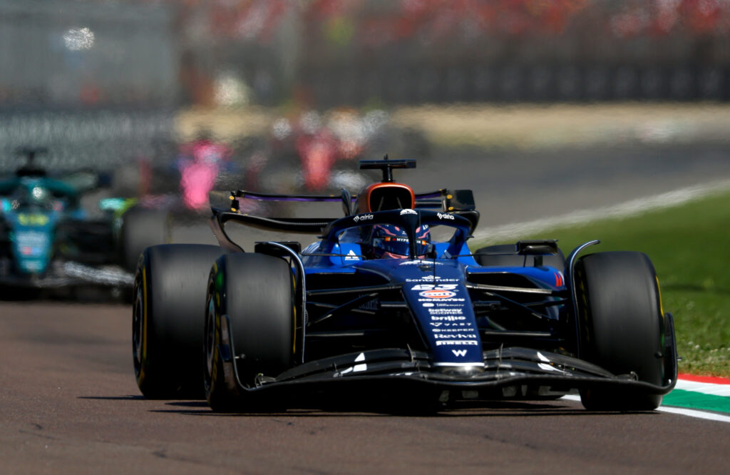 Williams Racing driver Alex Albon racing at the 2025 Emilia Romagna Grand Prix