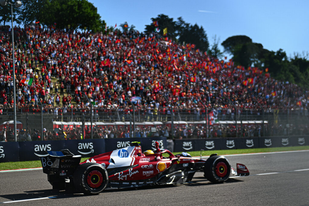 Ferrari driver Lewis Hamilton on track during the 2025 F1 Emilia Romagna Grand Prix at Imola